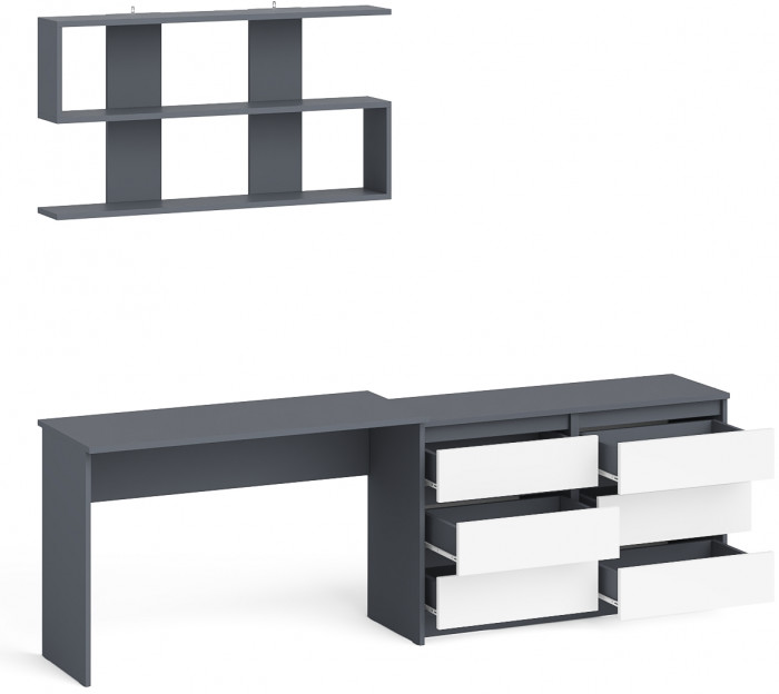 Мори письменный стол МСП1200.1 + Комод МК1200.6 + Полка 1200, графит/белый