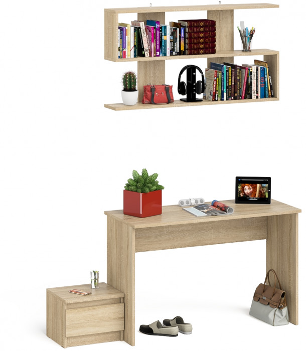 Мори письменный стол МСП1200.1 + Тумба ТМП400.1 + Полка 1200, дуб сонома