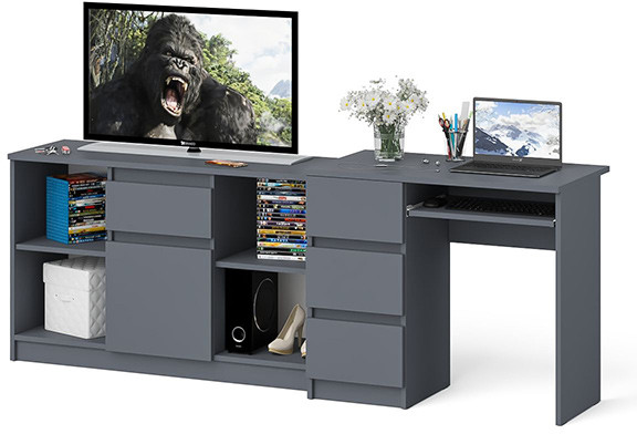 Мори Стол компьютерный МС-6 левый + Тумба МТВ1204.1, цвет графит, ШхГхВ 210,4х50х76,6 см., выдвижные ящики слева, НЕ универсальная сборка