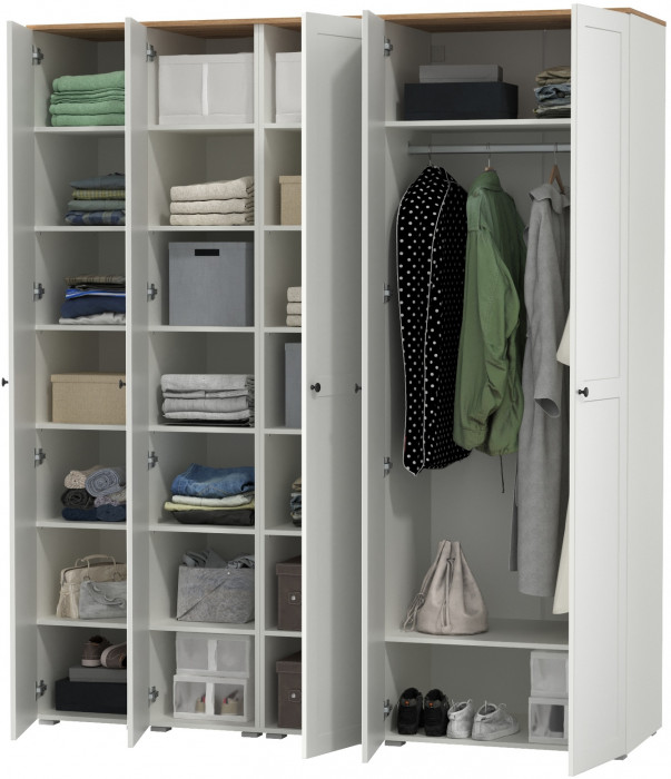 Остин Набор шкафов 03, цвет белый шагрень/дуб крафт золотой, ШхГхВ 200х54,3х229,6 см., универсальная сборка