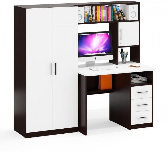 компьютерный стол С-МД-СК9+Шкаф С-МД-СК9Ш, венге/белый шагрень