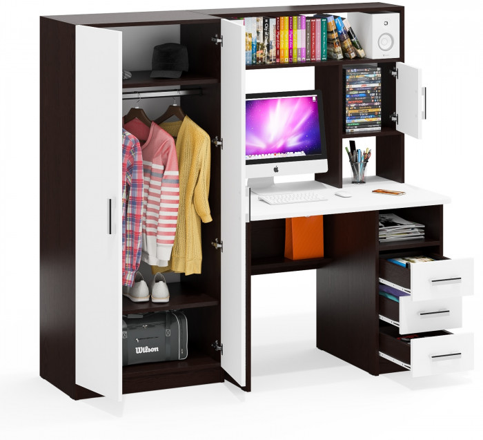 компьютерный стол С-МД-СК9+Шкаф С-МД-СК9Ш, венге/белый шагрень