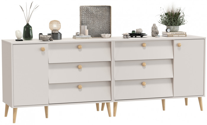 Афина Спальня Комод с дверкой и тремя ящиками х 2, кашемир серый