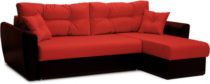 Диван-кровать угловой Амстердам, 150х200, еврокнижка, рогожка/экокожа, красный