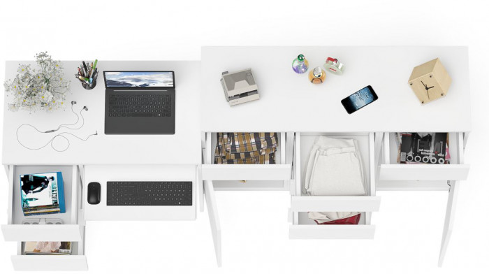 Мори компьютерный стол МС-6 левый + Комод МК1200.4, белый