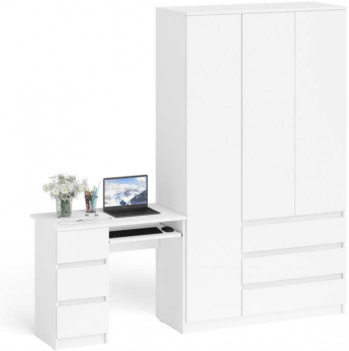 Мори компьютерный стол МС-6 левый + Шкаф МШ1200.1, белый