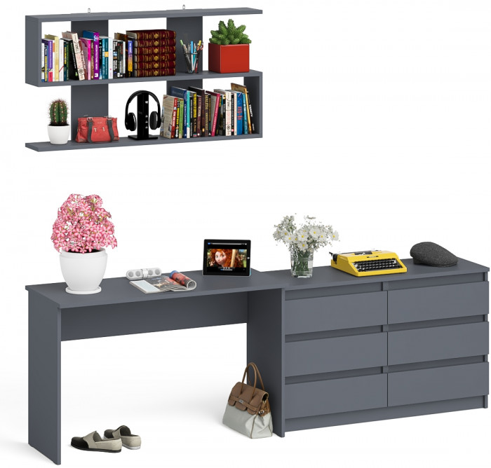 Мори письменный стол МСП1200.1 + Комод МК1200.6 + Полка 1200, графит