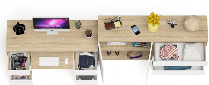 Мори Стол компьютерный МС-2 + Комод МК1600.1, цвет дуб сонома/белый, ШхГхВ 295,8х50х94 см., универсальная сборка