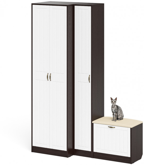 Прихожая П-6 Компоновка № 25, цвет венге/фасады МДФ белое дерево фрезеровка прованс, ШхГхВ 150х50х210 см., универсальная сборка