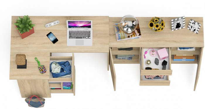 Мори компьютерный стол МС-16 левый + Комод МК1200.3, дуб сонома