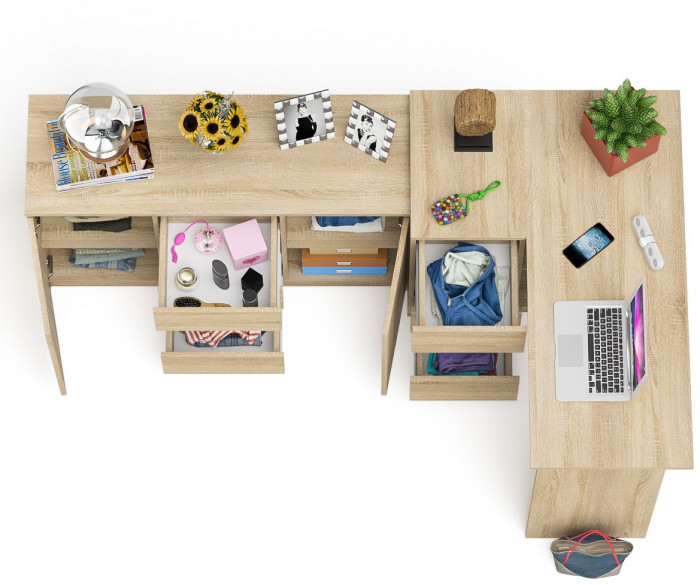 Мори компьютерный стол МС-16 левый + Комод МК1200.3, дуб сонома