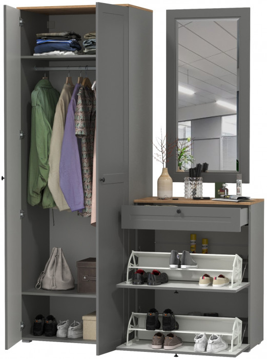 Остин Прихожая 16, серый графит/дуб крафт золотой