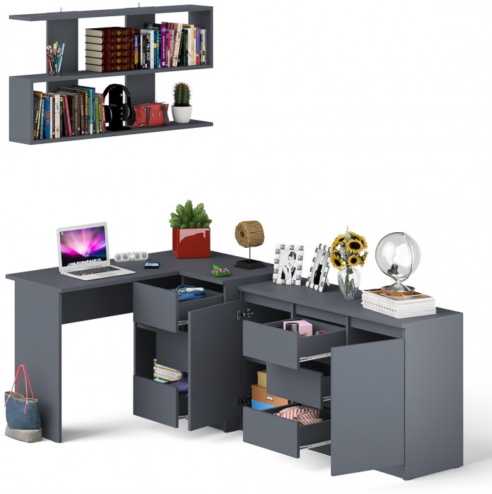 Мори компьютерный стол МС-16 правый + Комод МК1200.3 + Полка 1200, графит