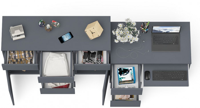 Мори компьютерный стол МС-6 левый + Комод МК1200.4, графит