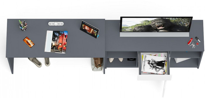 Мори письменный стол МСП1200.1 + Тумба МТВ1204.1, графит/белый