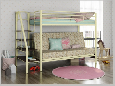 Двухъярусная кровать Мадлен-3 90/120х190 (Гобелен Пифагор, Слоновая кость)