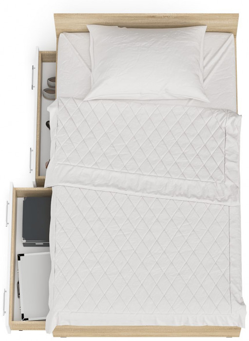 Мори Кровать с ящиками 1200, цвет дуб сонома/белый, ШхГхВ 123,5х203,5х70 см., сп.м. 1200х2000 мм., без матраса, основание есть