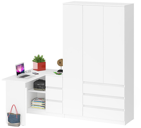 Мори компьютерный стол МС-16 правый + Шкаф МШ1200.1, белый