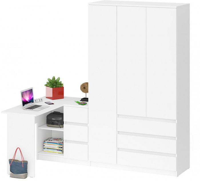 Мори компьютерный стол МС-16 правый + Шкаф МШ1200.1, белый