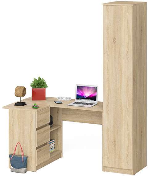Мори Стол компьютерный МС-16 левый + Пенал МШ400.1, цвет дуб сонома, ШхГхВ 164,8х84,9х209,6 см., выдвижные ящики слева, НЕ универсальная сборка