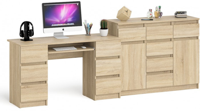 Мори Стол компьютерный МС-2 + Комод МК1200.4, цвет дуб сонома, ШхГхВ 255,8х50х94 см., универсальная сборка