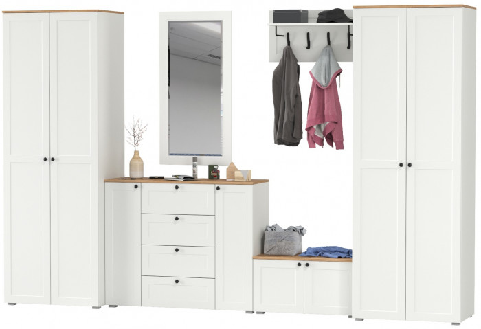 Остин Прихожая 54, цвет белый шагрень/дуб крафт золотой, ШхГхВ 360х54,3х229,6 см., универсальная сборка