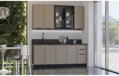 Кухня МДФ 2000/900 Николь (Холст латте, Графит)