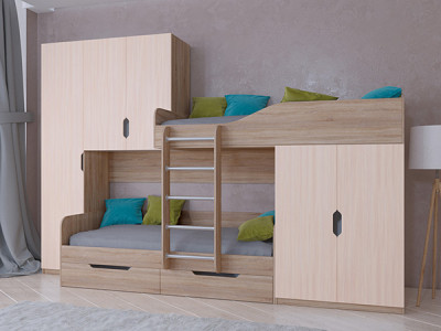 Кровать двухъярусная ЛЕО Сонома/Дуб молочный