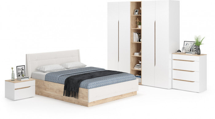 Муссон Спальня № 05, белый/дуб эндгрейн элегантный/искусственная кожа белая