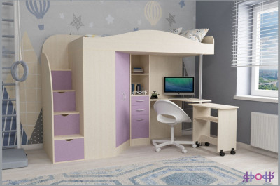 Кровать-чердак Юниор 4 (Дуб молочный/Ирис)