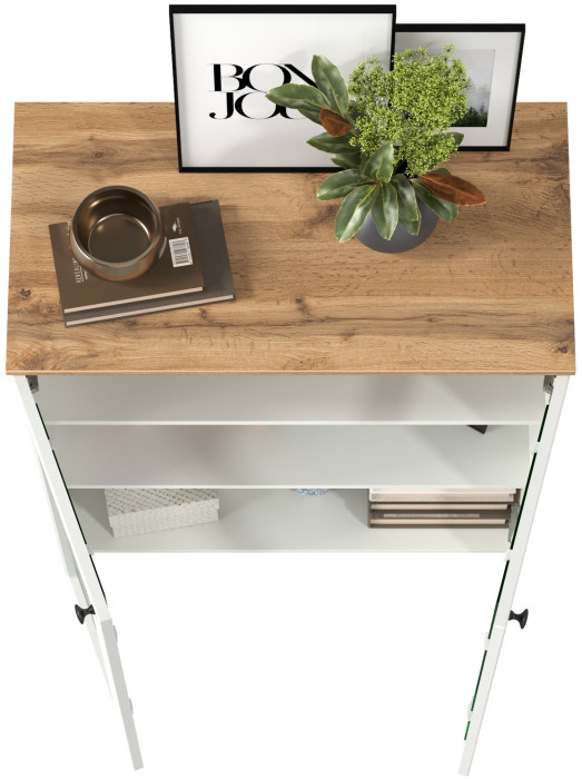 Остин 16.394.01 Шкаф-витрина(тумба), цвет белый шагрень/дуб крафт золотой, ШхГхВ 80х41,9х99,3 см.