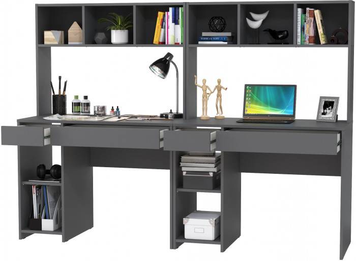 Стол компьютерный Комфорт 12.77F + Стол компьютерный Комфорт 12.77F, цвет тёмно-серый, ШхГхВ 200х49,8х147 см., универсальная сборка