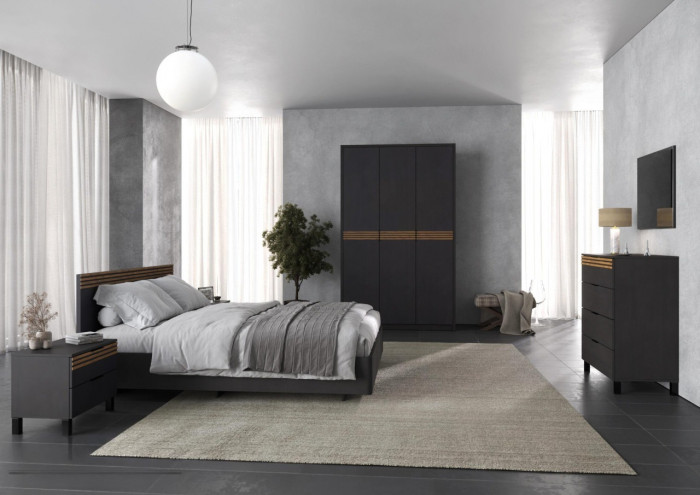 Модульная спальня Нао, набор №2, Графит/Профиль МДФ Дуб вотан