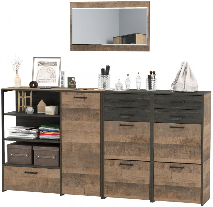 Трувор Прихожая 145, цвет дуб гранж песочный/интра, ШхГхВ 209х37х195 см., универсальная сборка