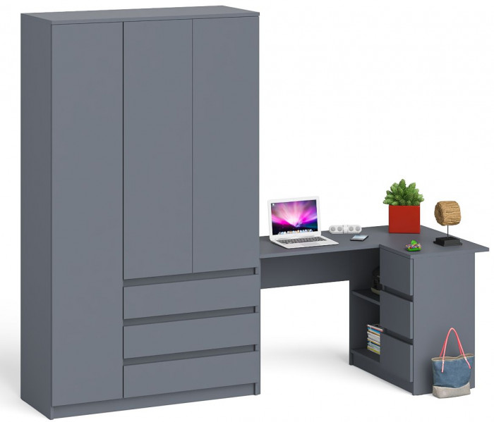 Мори компьютерный стол МС-16 правый + Шкаф МШ1200.1, графит