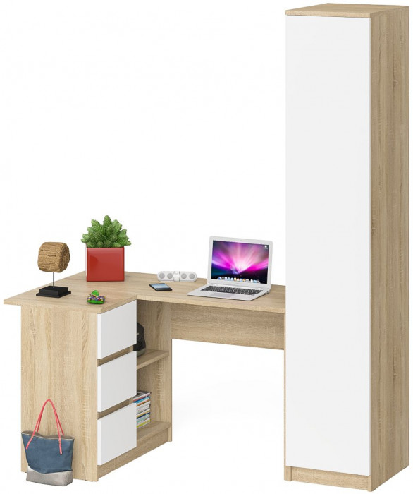 Мори Стол компьютерный МС-16 левый + Пенал МШ400.1, цвет дуб сонома/белый, ШхГхВ 164,8х84,9х209,6 см., выдвижные ящики слева, НЕ универсальная сборка