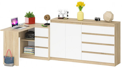 Мори Стол компьютерный МС-16 правый + Комод МК1600.1, цвет дуб сонома/белый, ШхГхВ 284,8х84,9х94 см., выдвижные ящики справа, НЕ универс. сборка