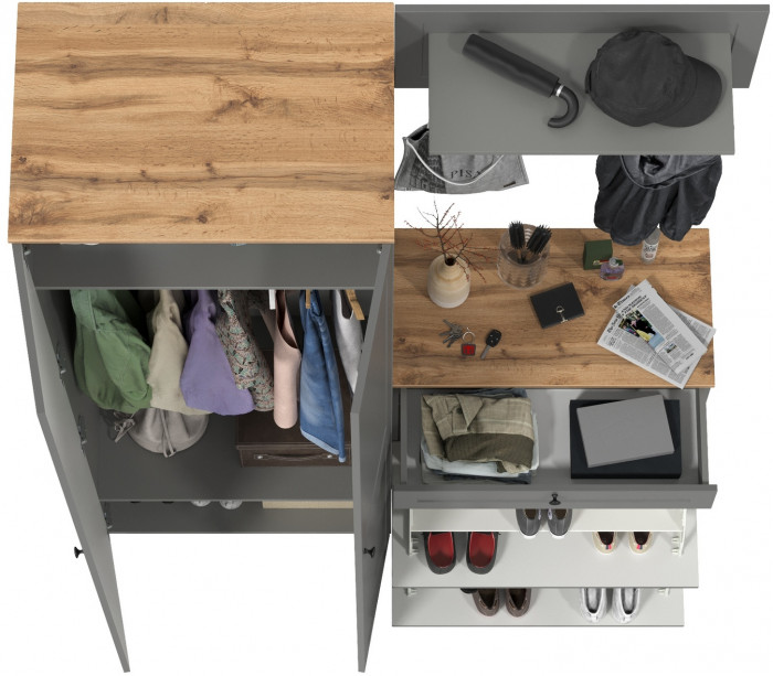 Остин Прихожая 17, серый графит/дуб крафт золотой