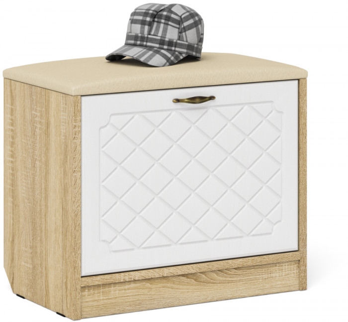 Прихожая П-6 Компоновка № 21, дуб сонома/фасады МДФ белое дерево фрезеровка ромб