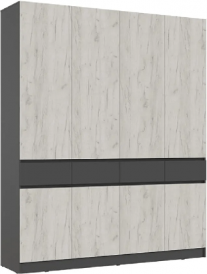 Роджина Шкаф 4-х створчатый, Графит/Дуб Крафт Белый (Дуб крафт белый/Графит)