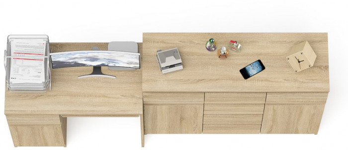 Мори компьютерный стол МС-1 левый + Комод МК1200.4, дуб сонома
