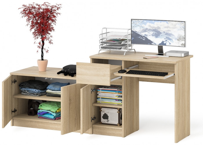 Мори компьютерный стол МС-1 левый + Тумба МА900.1, дуб сонома