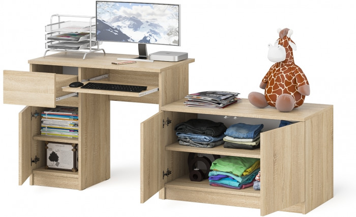 Мори компьютерный стол МС-1 левый + Тумба МА900.1, дуб сонома