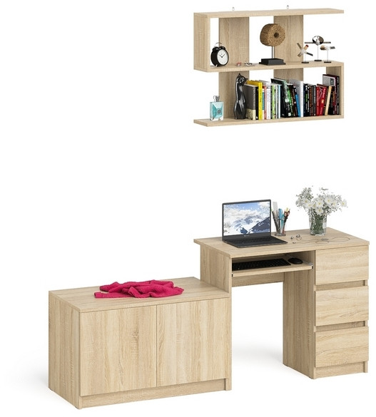 Мори компьютерный стол МС-6 правый + Тумба МА900.1 + Полка 900, дуб сонома