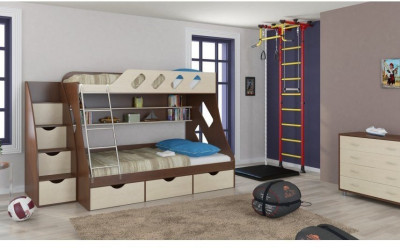 Детская двухъярусная кровать Дельта 20.01+23.02+25 (Венге, Белый)