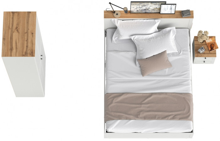 Остин 11.53 Кровать + ортопед + 13.224 Шкаф + 16.152 Тумба прикроватная, белый шагрень/дуб крафт золотой