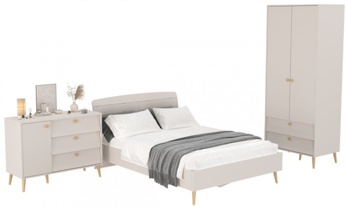 Афина Спальня 04-1400, цвет кашемир серый, сп.м. 1400х2000 мм., б/м, основание есть - фанера