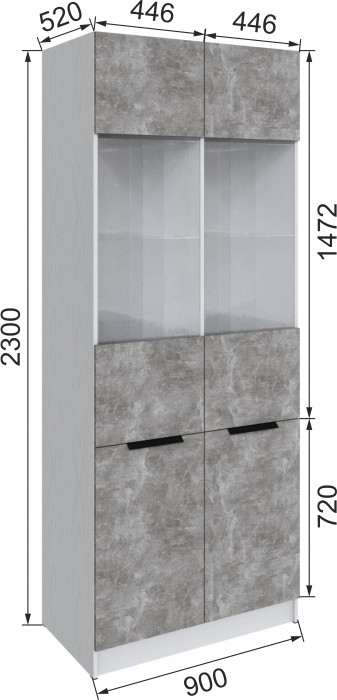 Шкаф Мадрид (0,9) с 2 витринами, Белый/Ателье светлое