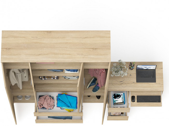 Мори Стол компьютерный МС-6 левый + Шкаф МШ1600.1, цвет дуб сонома, ШхГхВ 250,4х50,4х209,6 см., выдвижные ящики слева, НЕ универсальная сборка