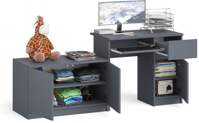 Мори компьютерный стол МС-1 правый + Тумба МА900.1, графит